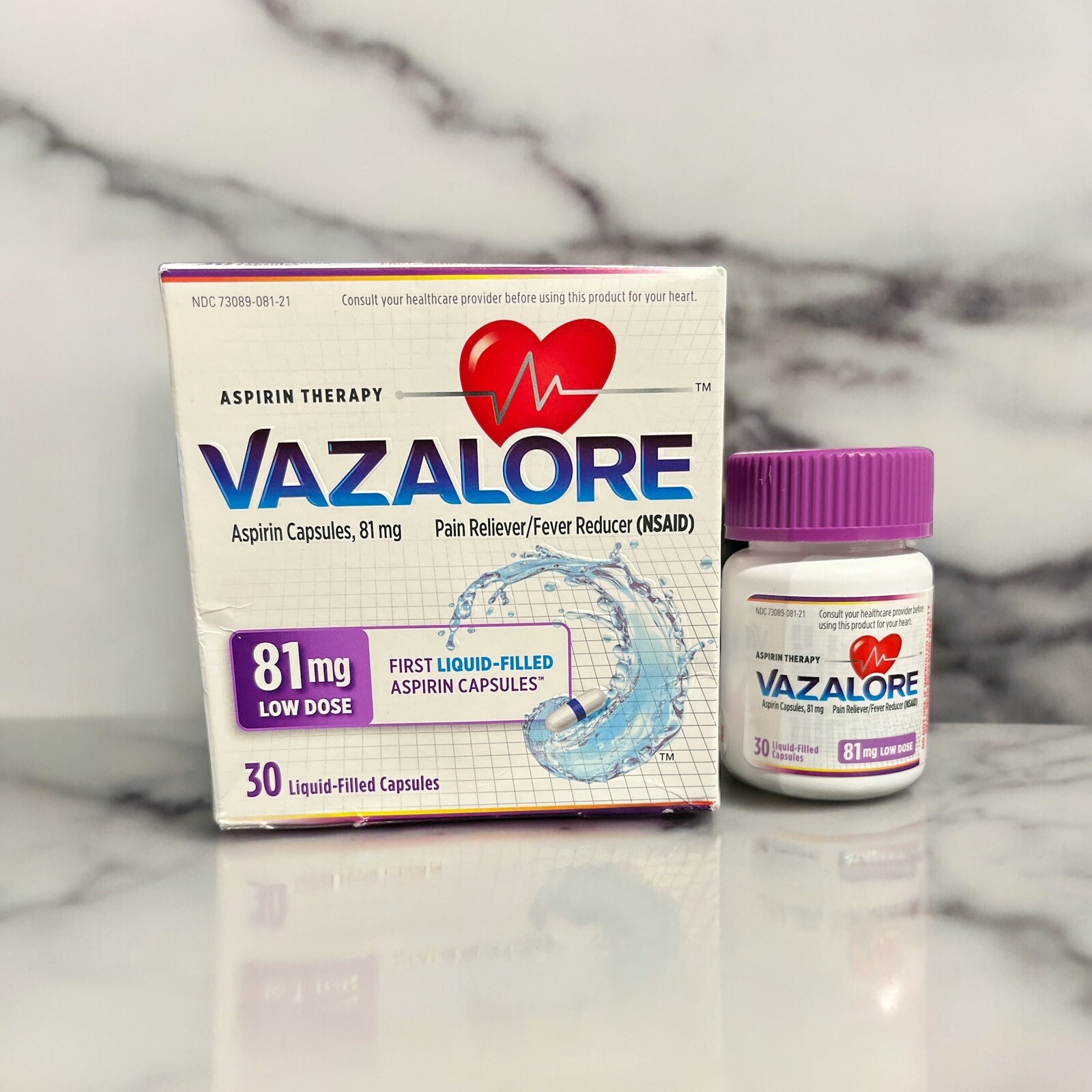 Vazalore Aspirin Capsules 81mg Low Dose 30 LiquidFilled Capsules Exp 1