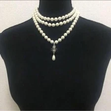 Vivienne Westwood  Necklace 3-strand Pearl Drop Silver w/drawstring [E0155