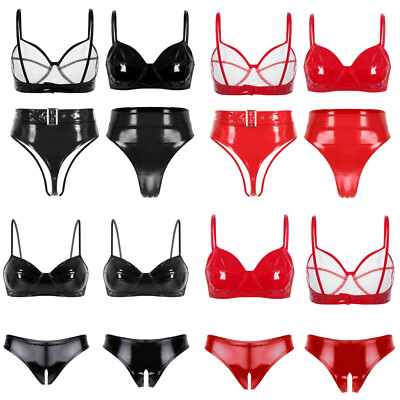 Women's Sexy Lingerie Set Patent Leather Push up Bra Briefs Underwear Club-wear | eBay Women's Sexy Lingerie Set Patent Leather Push up Bra Briefs Underwear Club-wear | eBay