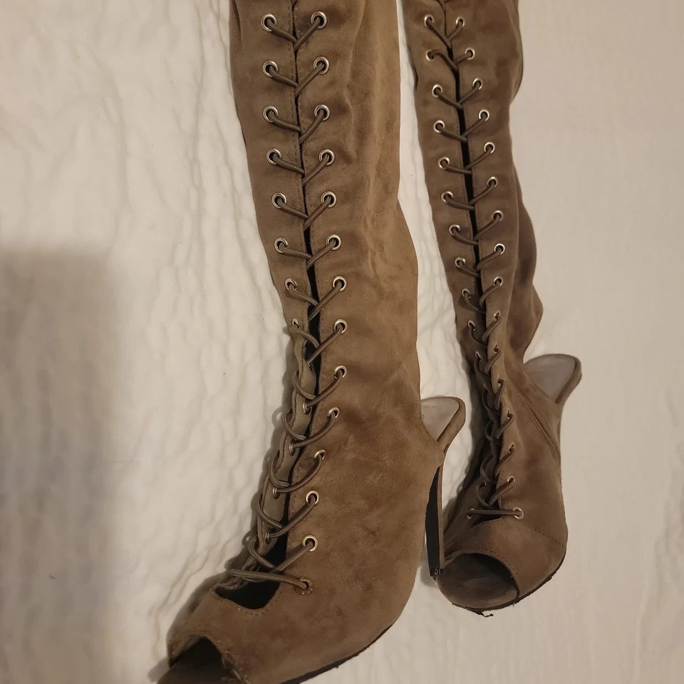 Breckelle's Womens Brown Stiletto Heel Suede Lace Up Knee High Boots Size US 10 - Image 2 of 4