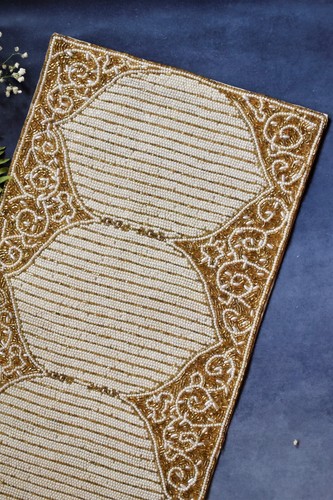 Christmas Beaded Table Runner Gold White Pearl Centerpiece Table Décor 35x15 In - 第 3/12 張圖片