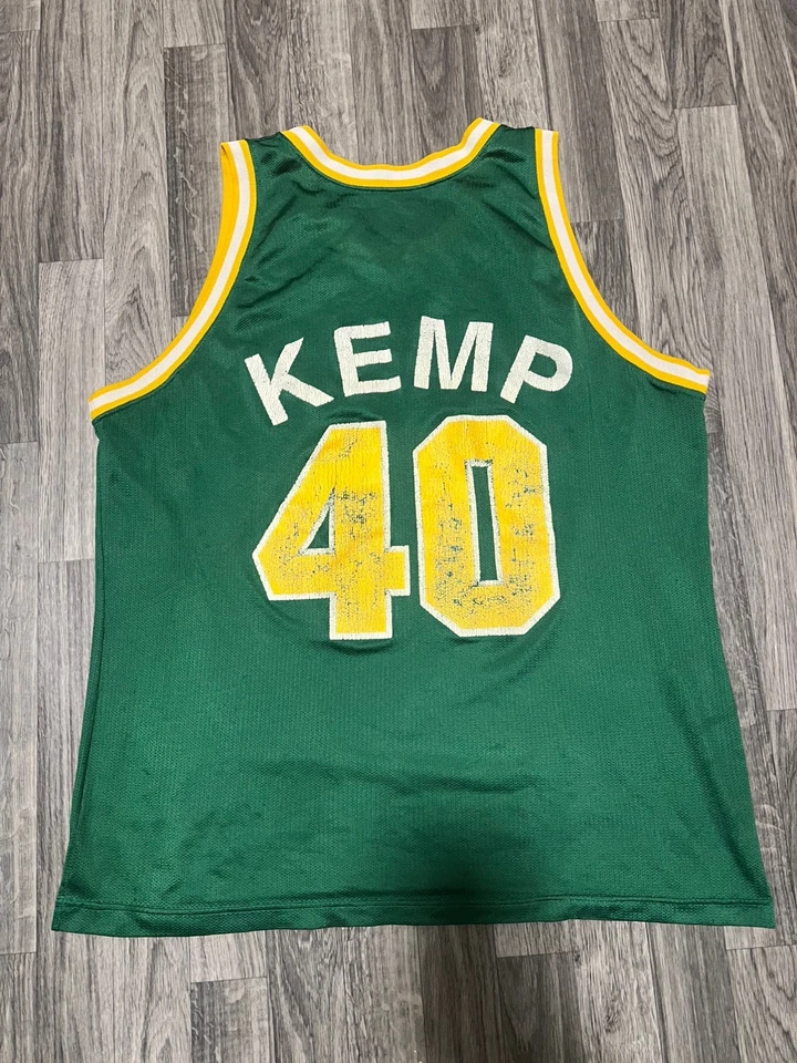 Vintage Worn NBA CHAMPION USA Seattle Supersonics Shawn Kemp 89-90 Jersey No Tag - Image 2 of 2