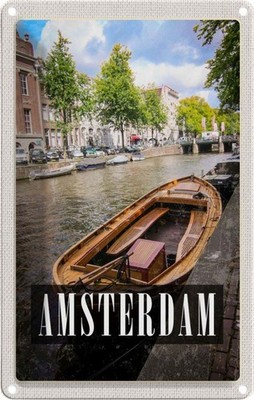 Blechschild 18x12 cm Amsterdam Reiseziel Boot Holland Bildmotiv Reisemotiv Abent