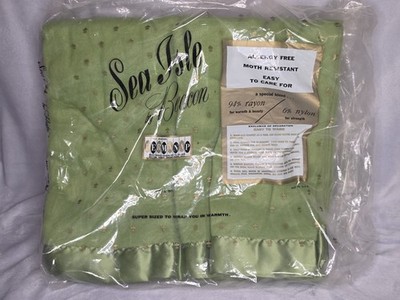Vintage NOS Sea Isle by Beacon Blanket | Sage Green Fleur de Lis | 94% Rayon...