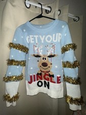 Festive Reindeer Christmas holiday Sweater with jingle bells size S