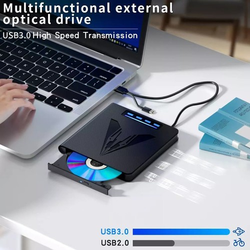 USB 3.0 Externes CD/DVD Laufwerk Brenner Player mit SD/TF-Kartenleser für Laptop - Afbeelding 4 van 12