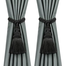 Fenghuangwu 2 Pack Curtain Tie Backs Rope Tassels for Curtains 2p, Black