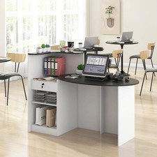 Reception Desk w/ Lockable Drawer  Adjustable Shelf Oval Tabletop for Store