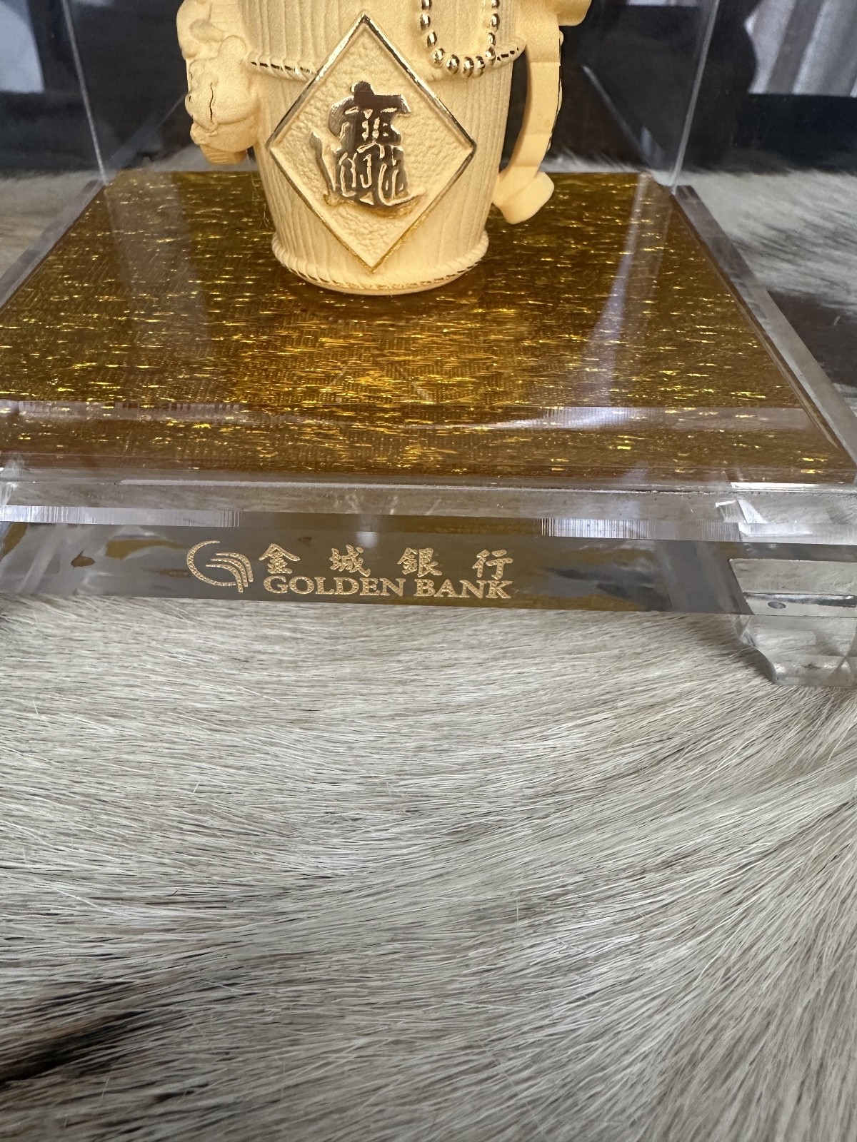 24K Yellow Gold Plated Chinese Feng Shui Wealth Yuanbao Treasure Bowl Statue