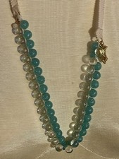 J Crew Crewcuts Signed Gold Shoes Green Beaded Ribbon Necklace 24  Length