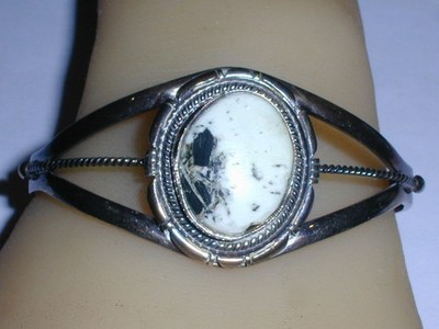 STUNNING~ E ETSITTY NAVAJO STERLING WHITE BUFFALO TURQUOISE CUFF BRACELET- 7''!