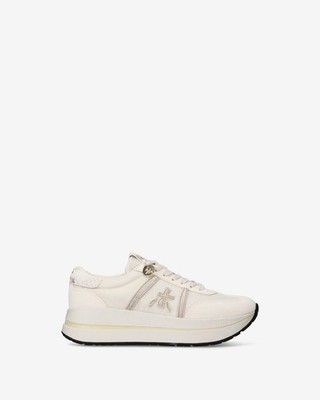 Premiata Women Suede Nylon Sneakers Ivory Back Pitonated Bethcoin 8145