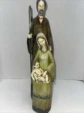 Roman Inc. 15.5" Wood Nativity Figurine One-Piece Jesus Mary Joseph 2005