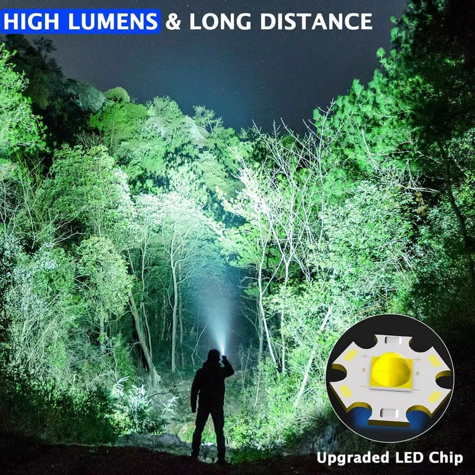 990000000 Lumen Super Bright LED Tactical Flashlight USB Rechargeable Work Light - Image 3 of 4