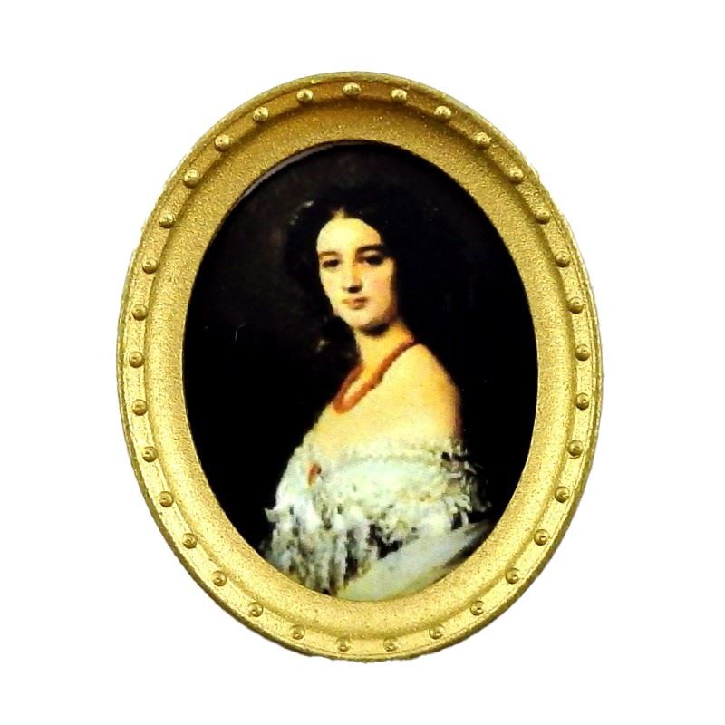Melody Jane Dolls House Miniature Georgian Lady Portrait Picture Oval Gold Frame