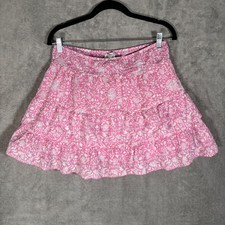 Vineyard Vines Pink Floral Tiered Smocked Waist Mini Skirt Size M Beach Flowy