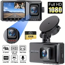 2.35'' Full HD 1080P Dash Cam Motion Detect Dual Dash Camera W/ 32GB SD Card