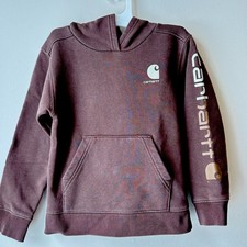 Carhartt Boy's Hoodie Size 5 Brown Spell Out Logo Kangaroo Pocket
