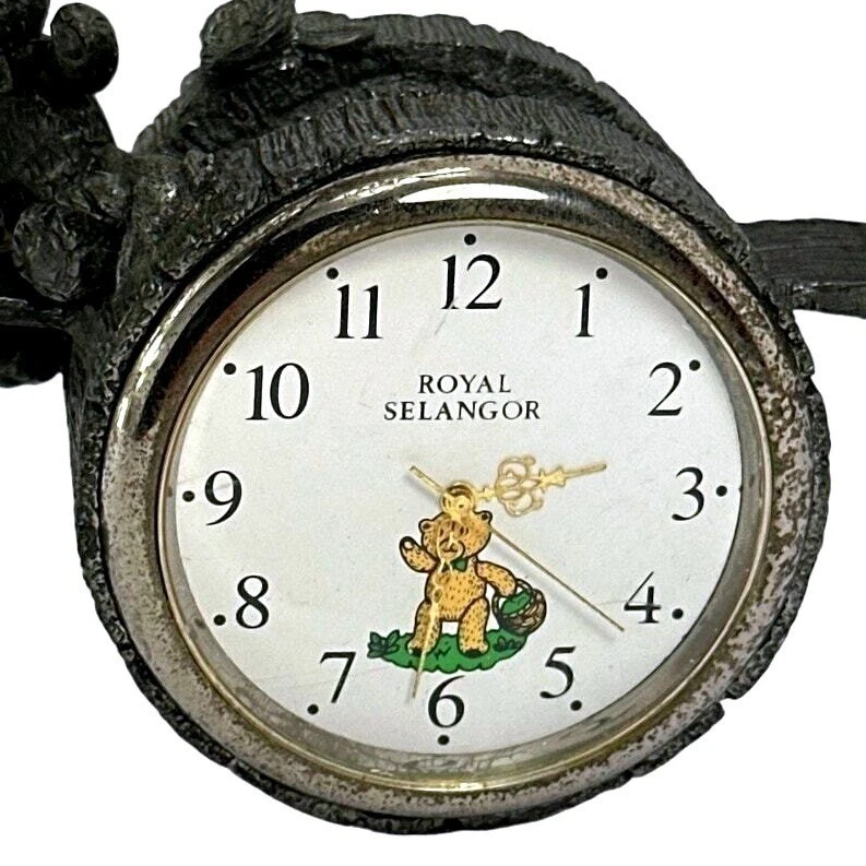 Royal Selangor Pewter Teddy Bear Clock Barrel Design Collectible 1996 - Image 2 of 4