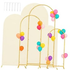 4FT, 5FT, 6FT,Metal Arch Backdrop Stand and Cover Set of 3, 4FT,5FT,6FT Beige