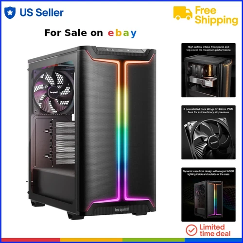 PC Case Mid-Tower ATX Airflow Gaming with 3 Fans and ARGB Lighting