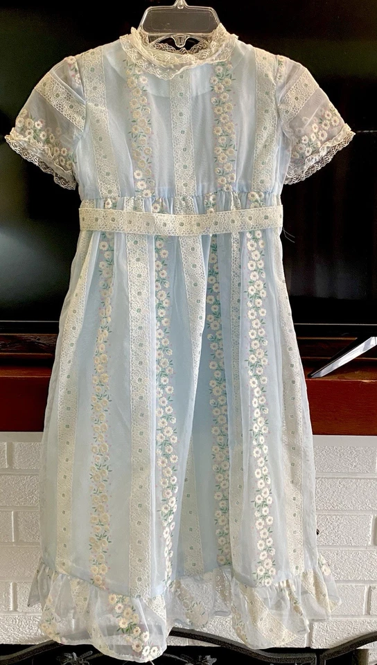 Vestido De Colección Niñas Cottagecore Azul Transparente Margarita Gasa Superpuesto Dos Piezas 6 8? Foto 3 de 4