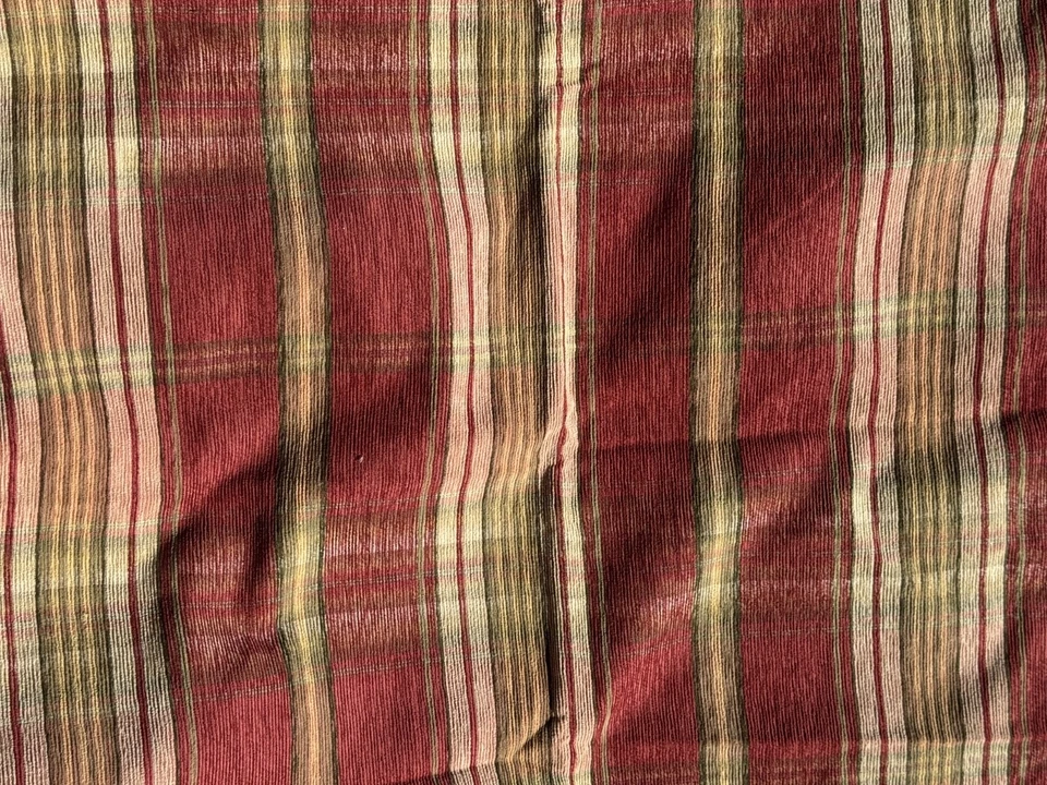 69" long x 55" wide Light Red, antique Green striped Velvet upholstery fabric - Image 2 of 4