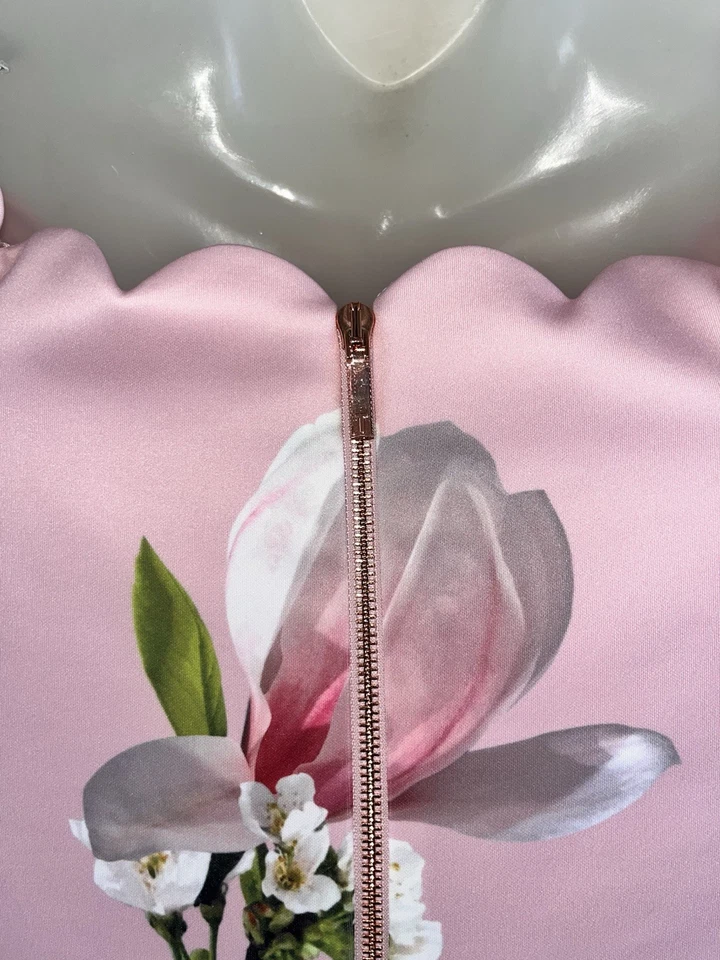 Ted Baker London Olyva Harmony Pink Floral Off Shoulder Bodycon Dress 0 US 4 XS - Image 3 of 4