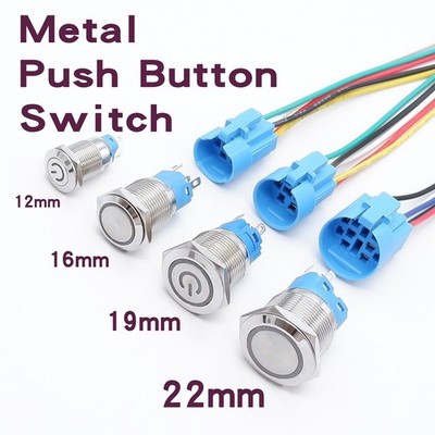 LED Metall Drucktaster Schalter 12mm-22mm - 1NO1NC Flachkopf Start Stop 3V 12V 24V