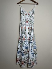 Farm Rio Floral Linen Lace Trim Adjustable Strap V-Neck Maxi Dress White M