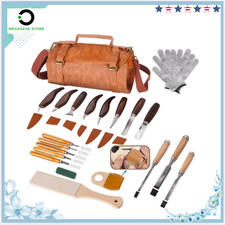 28PC Professional Wood Carving Kit High Carbon Steel Blades Walnut Handles