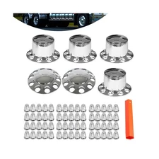 Front and Rear Wheel Axle Cover Center Caps Hub Cover Chrome Semi Truck with ...