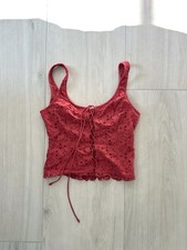 Abercrombie Fitch Red Eyelet Lace Up Tank Top Y2K Crop Cami Size XS