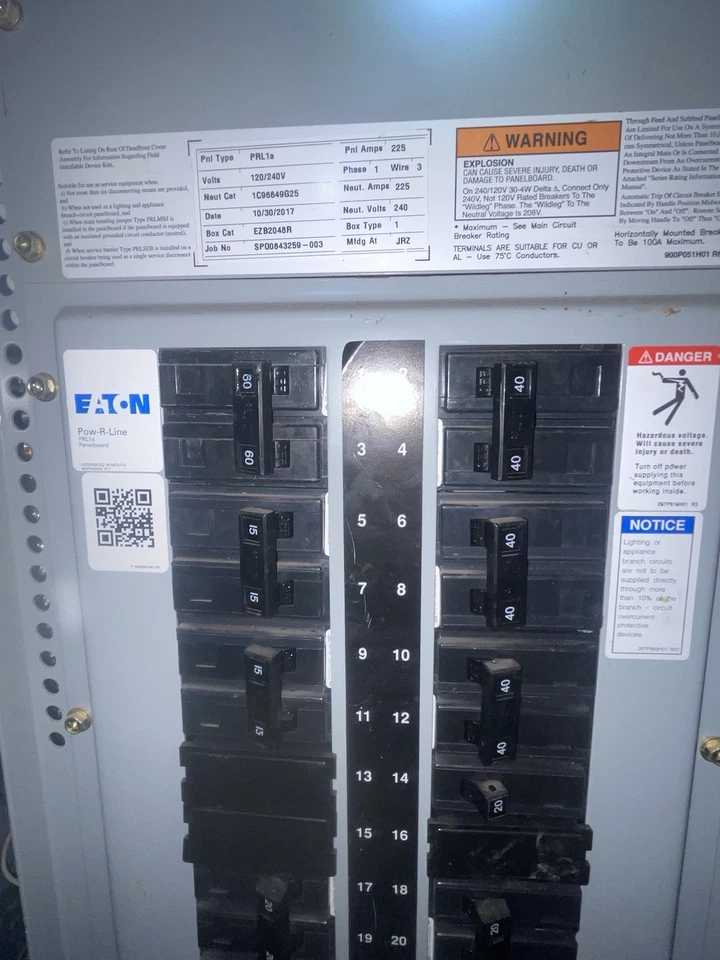 Eaton 225 Amp Main Lug PRL1A Panelboard 120/240 VAC 1Ø 3 Wire 48 Circuit- Qty-14 - Image 3 of 4