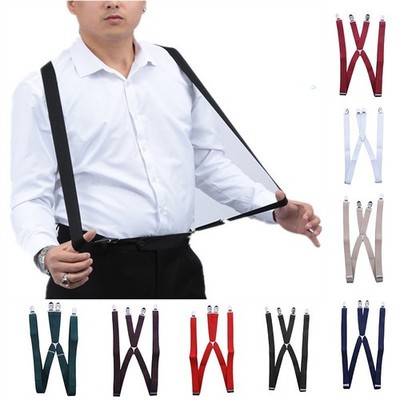 Men X-Shape Suspenders Elastic Strap Brace 3 Clips Adjustable Pants Brace TBN US