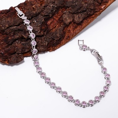 Pink Sapphire - Simulated 925 Sterling Silver Adjustable Bracelet 7-8'' B128314