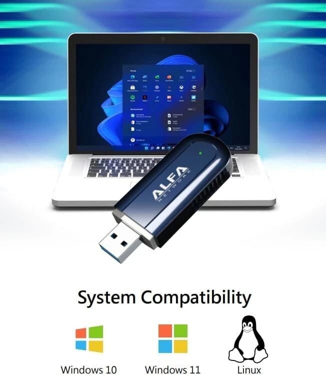 ALFA AWUS036AXER 802.11ax WiFi 6 1200 Mbps Dual Band 2x2 MIMO WLAN USB Dongle - Bild 2 von 4