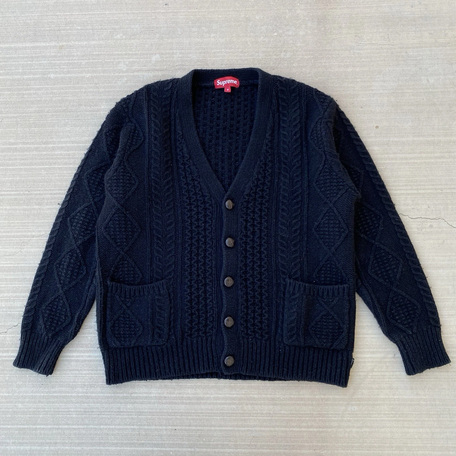 Cardigan Supreme Cable Knit noir 2016 laine