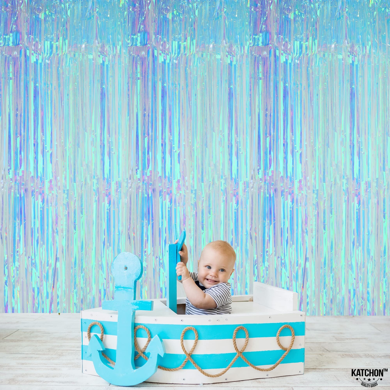 KatchOn XtraLarge Blue Iridescent Streamers - 3.2x8 Feet Blue Fringe | Mermai...