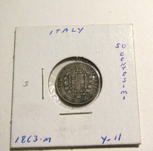 Italy 1863-M 50 Centesimi Silver Old Coin - Picture 4 of 4