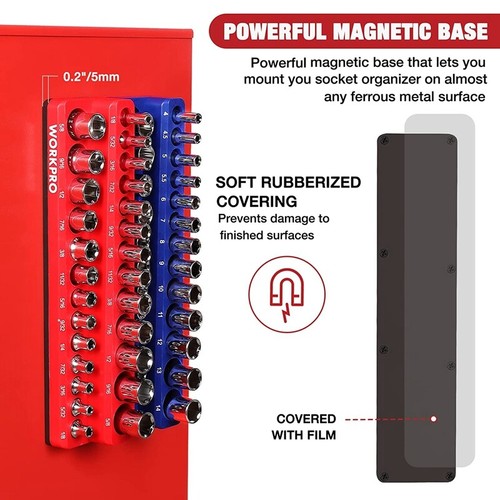 WORKPRO 1/4" Magnetic SAE Metric Socket Organizer Set Socket Cart Holder Set 2PC - Picture 5 of 12