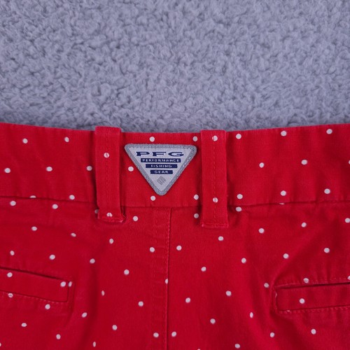 Columbia Shorts Womens 14 Red White Polka Dot PFG Bonehead Stretch High Rise - Picture 10 of 11