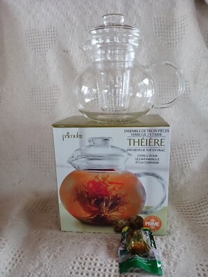 Primula Tea Pot With Loose Leaf Tea Infuser Tea Flower Included 5 Cup Glass NEW