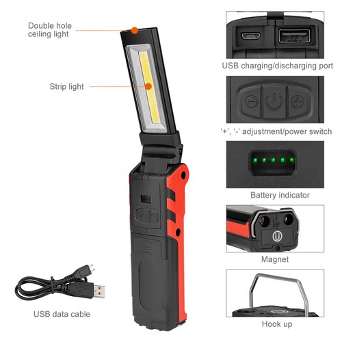 USB Charging COB Work Light Dimmable LED Flashlight Inspection Lamp Power Bank - Picture 2 of 9
