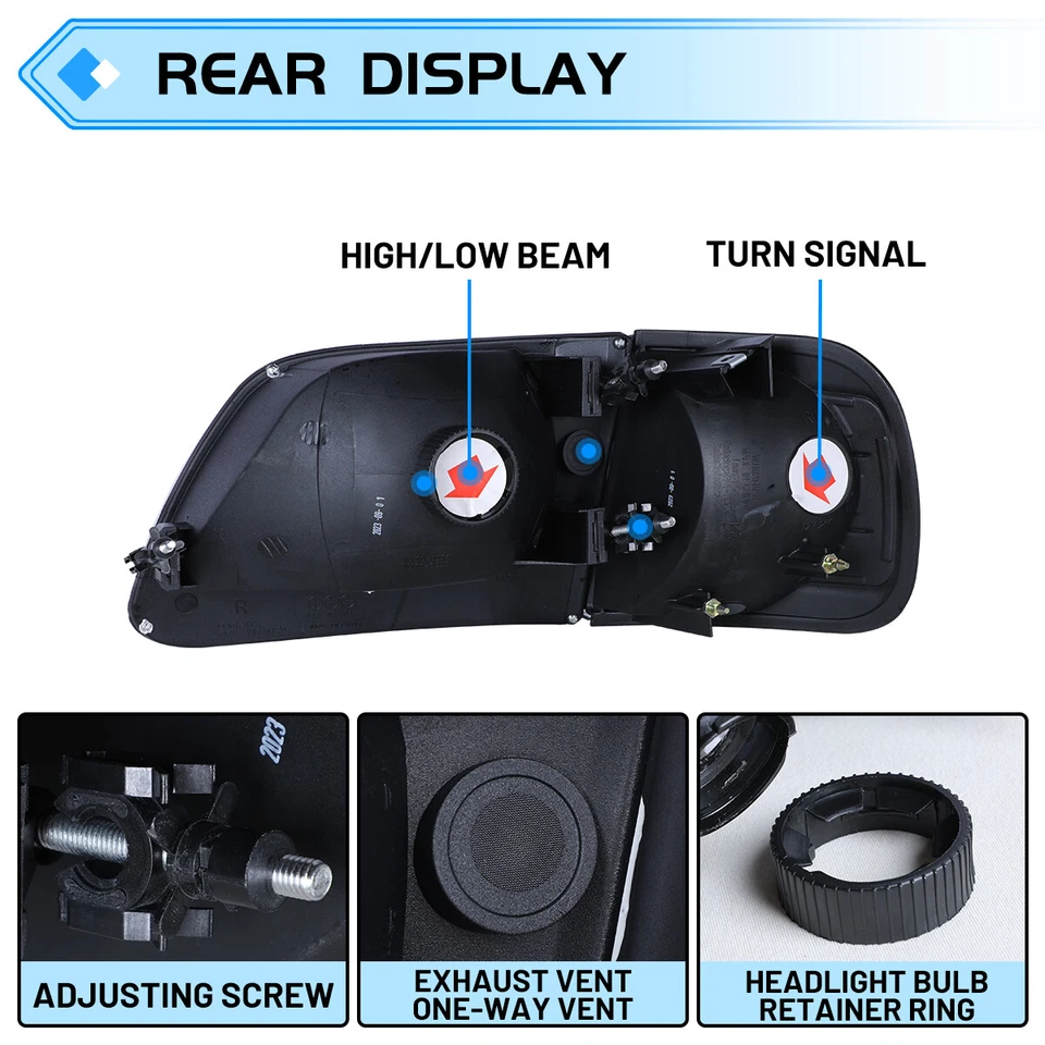 Lamps For 1997-2003 Ford F-150/97-02 Expedition Headlights Headlamp Black Clear - Image 3 of 4