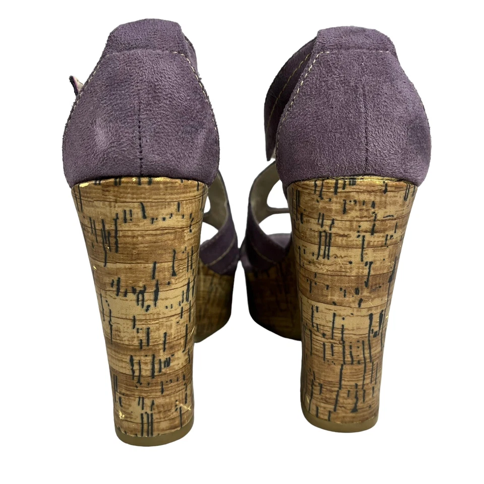 "Zapatos de tacón alto con tiras MixIt 6,5 punta abierta corcho 4"" tacones gamuza púrpura 022-8051" Foto 3 de 4