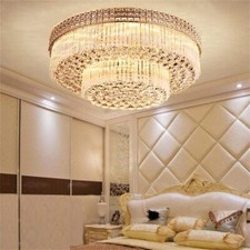 Luxury K9 Crystal Pendant Lamp Remote LED Chandelier Flush Mount Ceiling Fixture