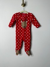 Carter's Just One You Polka Dot Reindeer Fleece Footed Pajamas 6 Months