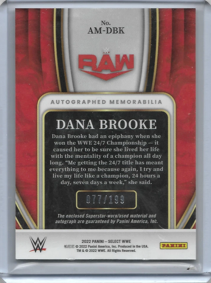 2022 WWE Select Dana Brooke Patch/Auto /199 AM-DBK - Image 2 of 4