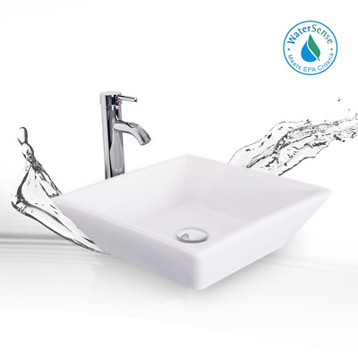Bathroom Ceramic Vessel Vanity Sink W/ Faucet White Porcelain Basin Pop Up Drain